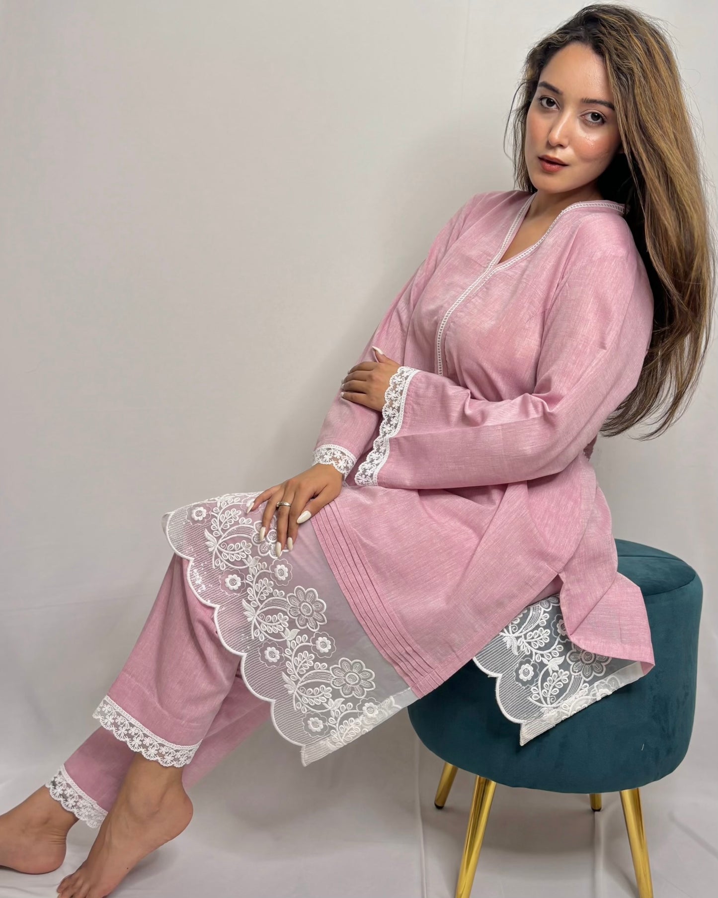 Pastel onion pink lace co-ord set