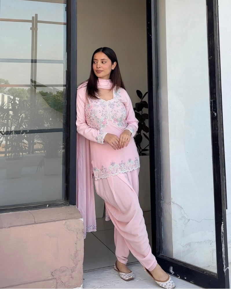 Pink embroidered suit with dupatta 3 piece set