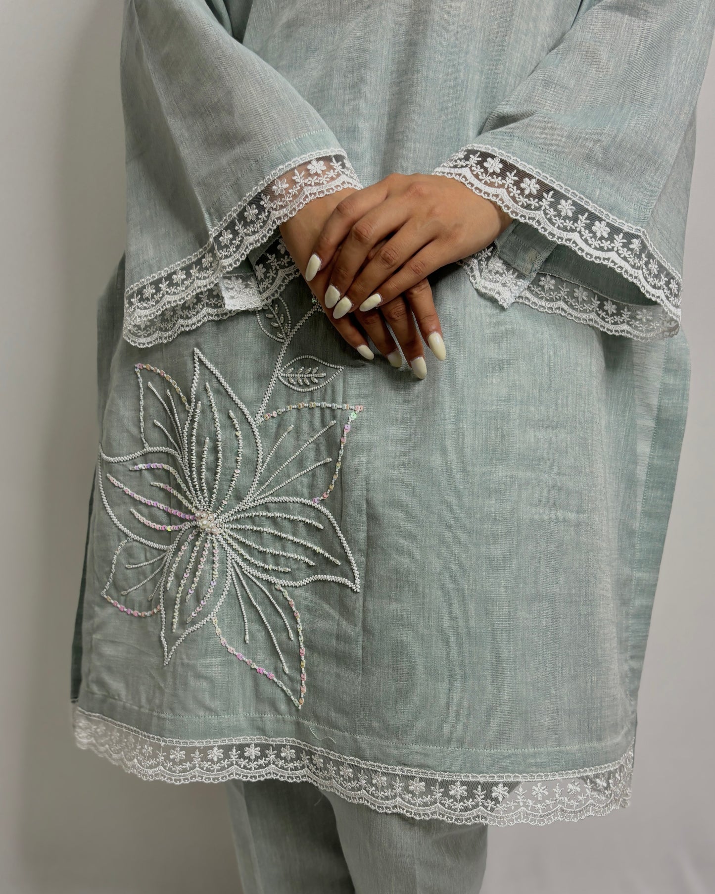 Pastel blue embroidered co-ord set