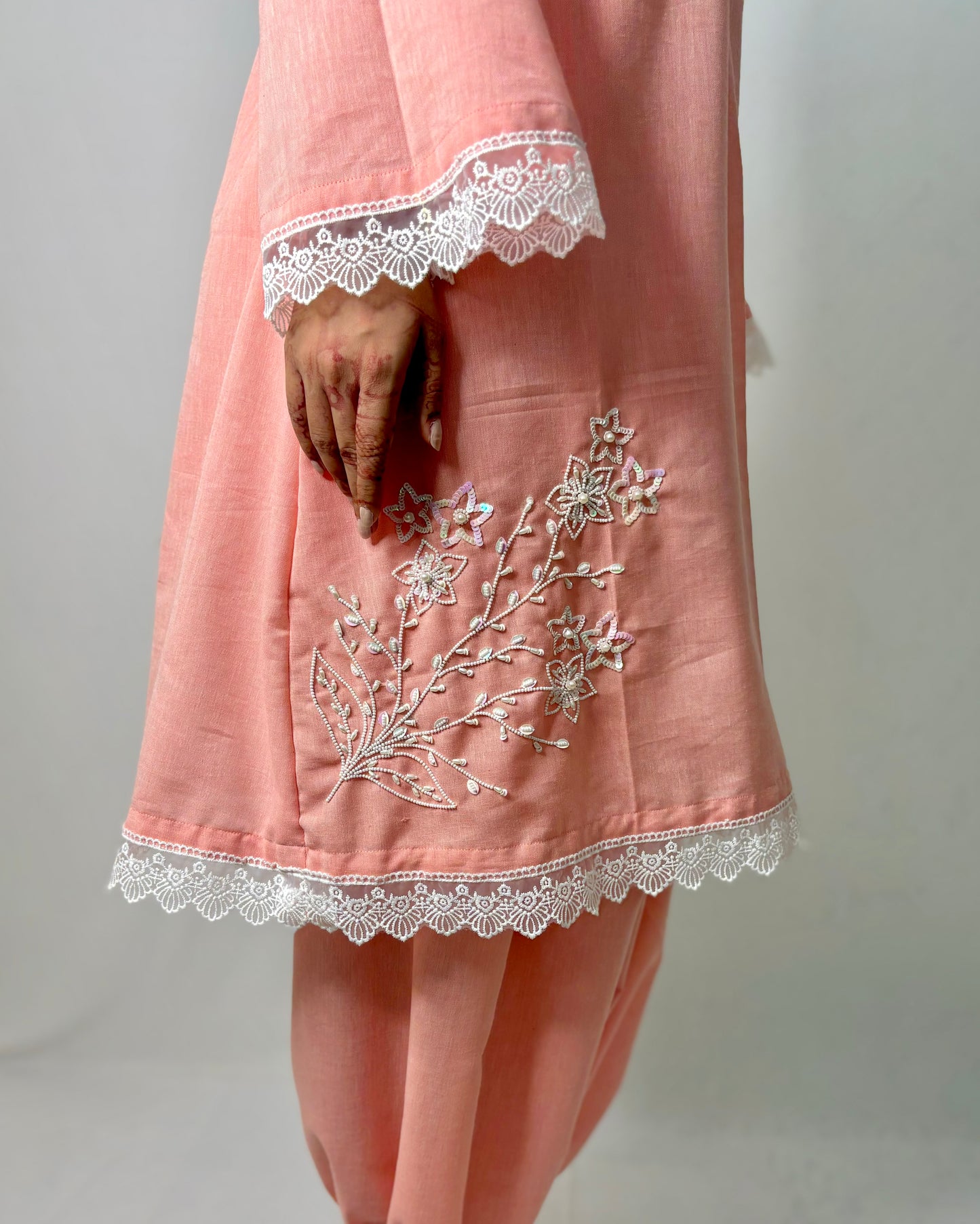 Peach double side embroidered co-ord set