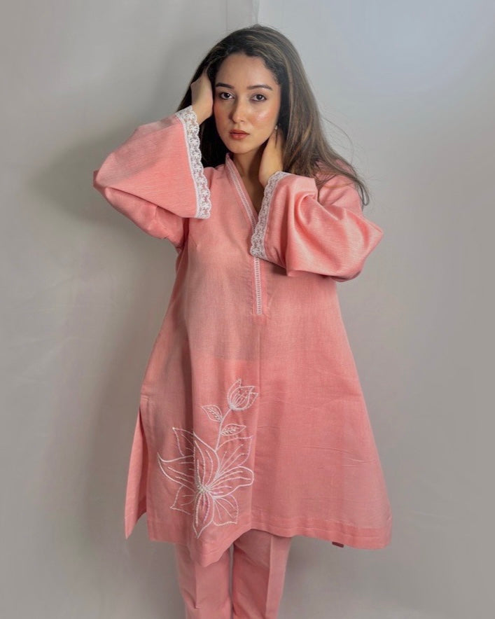 Peach embroidered co-ord set